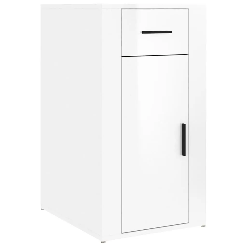 Desk Cabinet White 40x49x75cm High Gloss 1 Drawer 1 Door