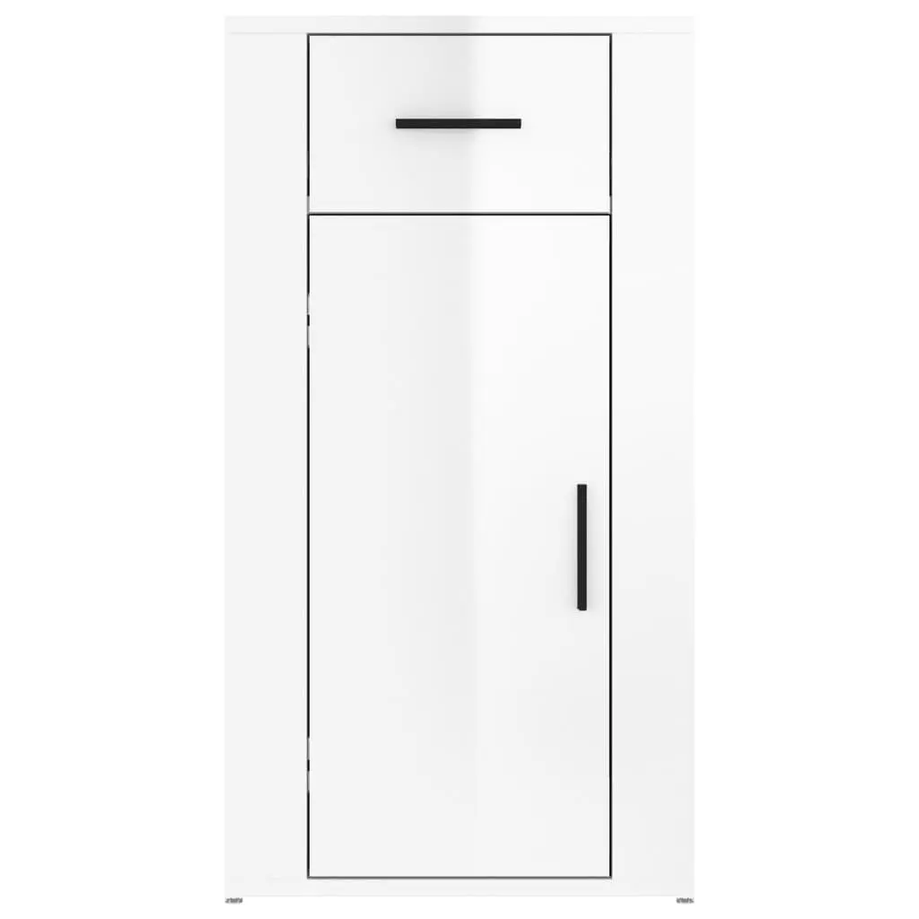 Desk Cabinet White 40x49x75cm High Gloss 1 Drawer 1 Door