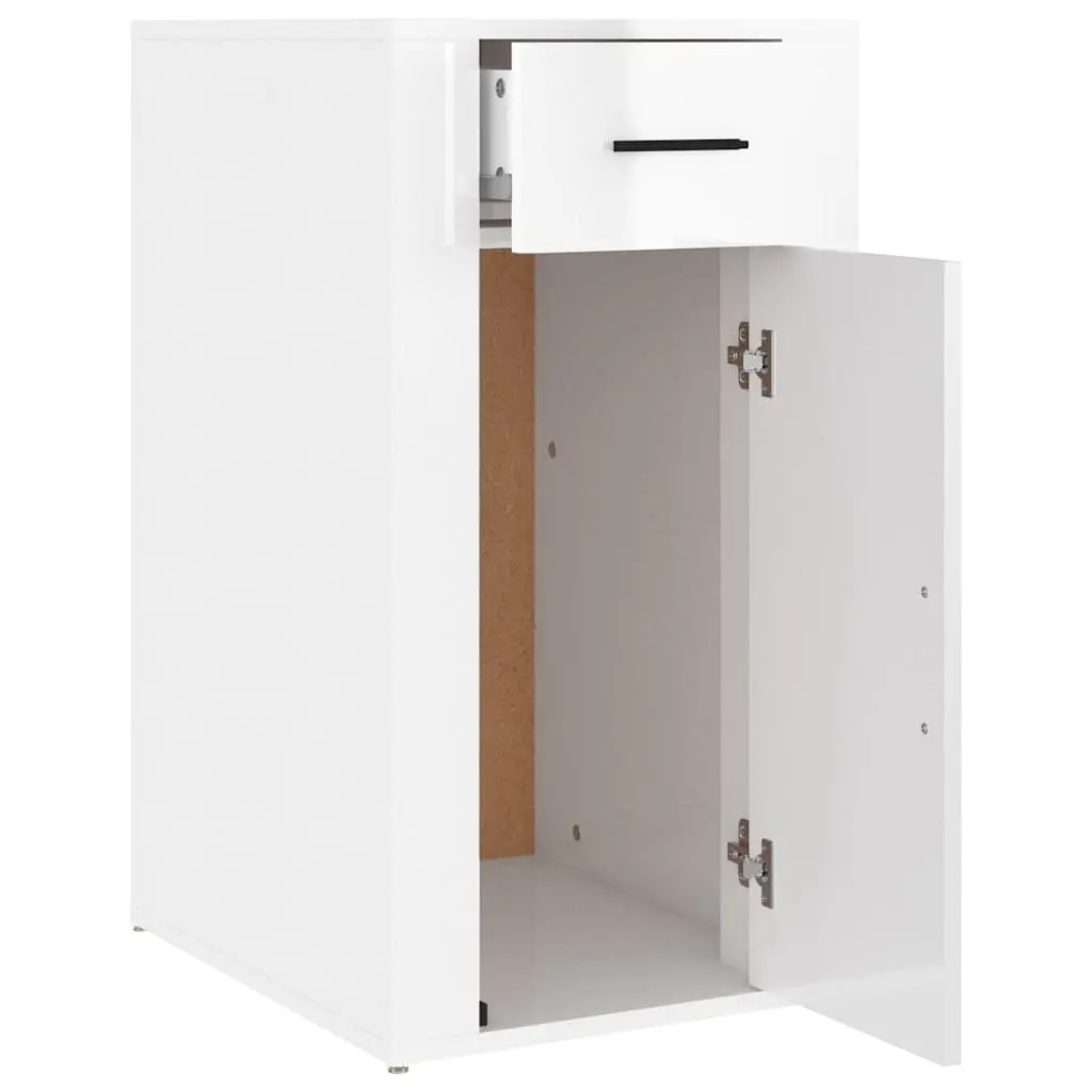 Desk Cabinet White 40x49x75cm High Gloss 1 Drawer 1 Door