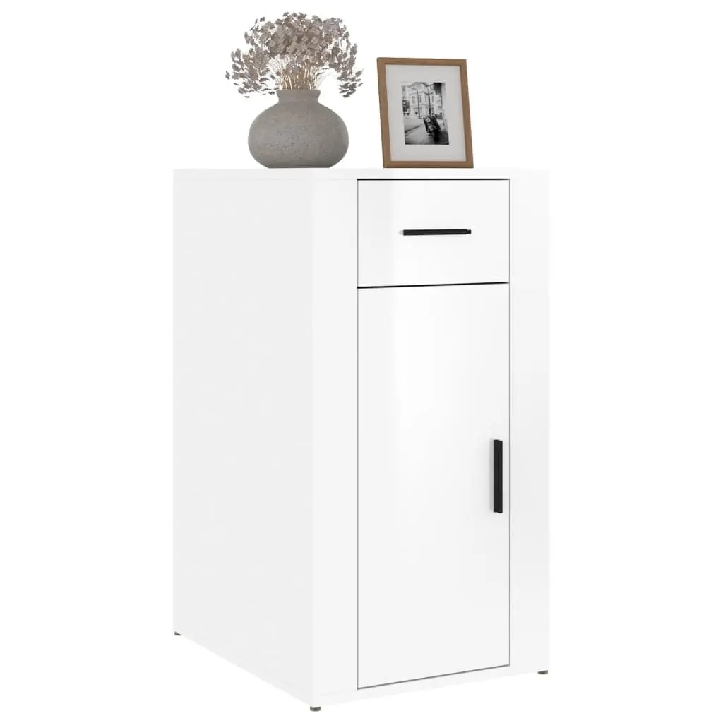 Desk Cabinet White 40x49x75cm High Gloss 1 Drawer 1 Door