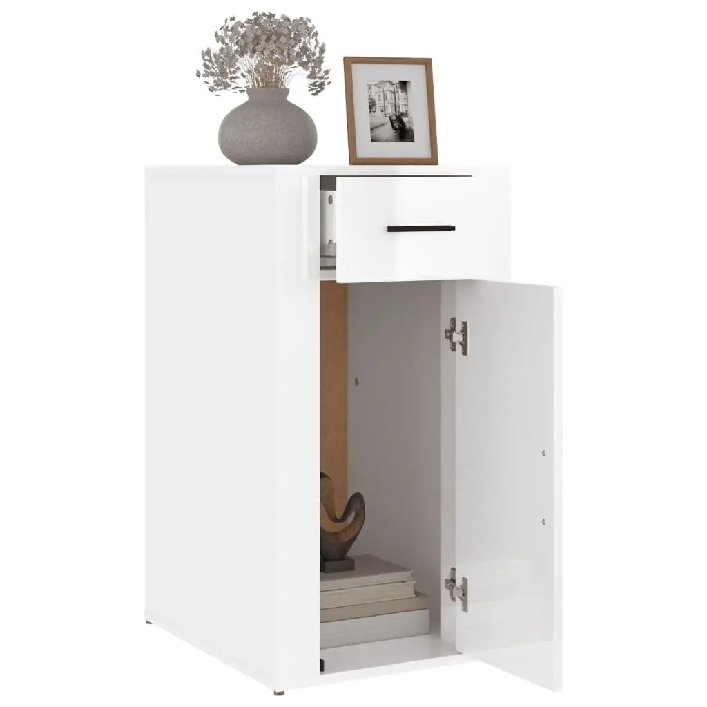 Desk Cabinet White 40x49x75cm High Gloss 1 Drawer 1 Door