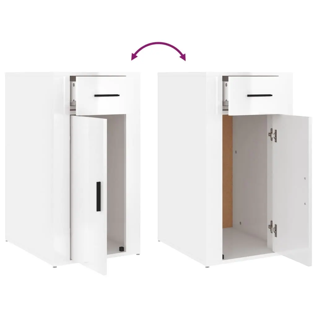 Desk Cabinet White 40x49x75cm High Gloss 1 Drawer 1 Door