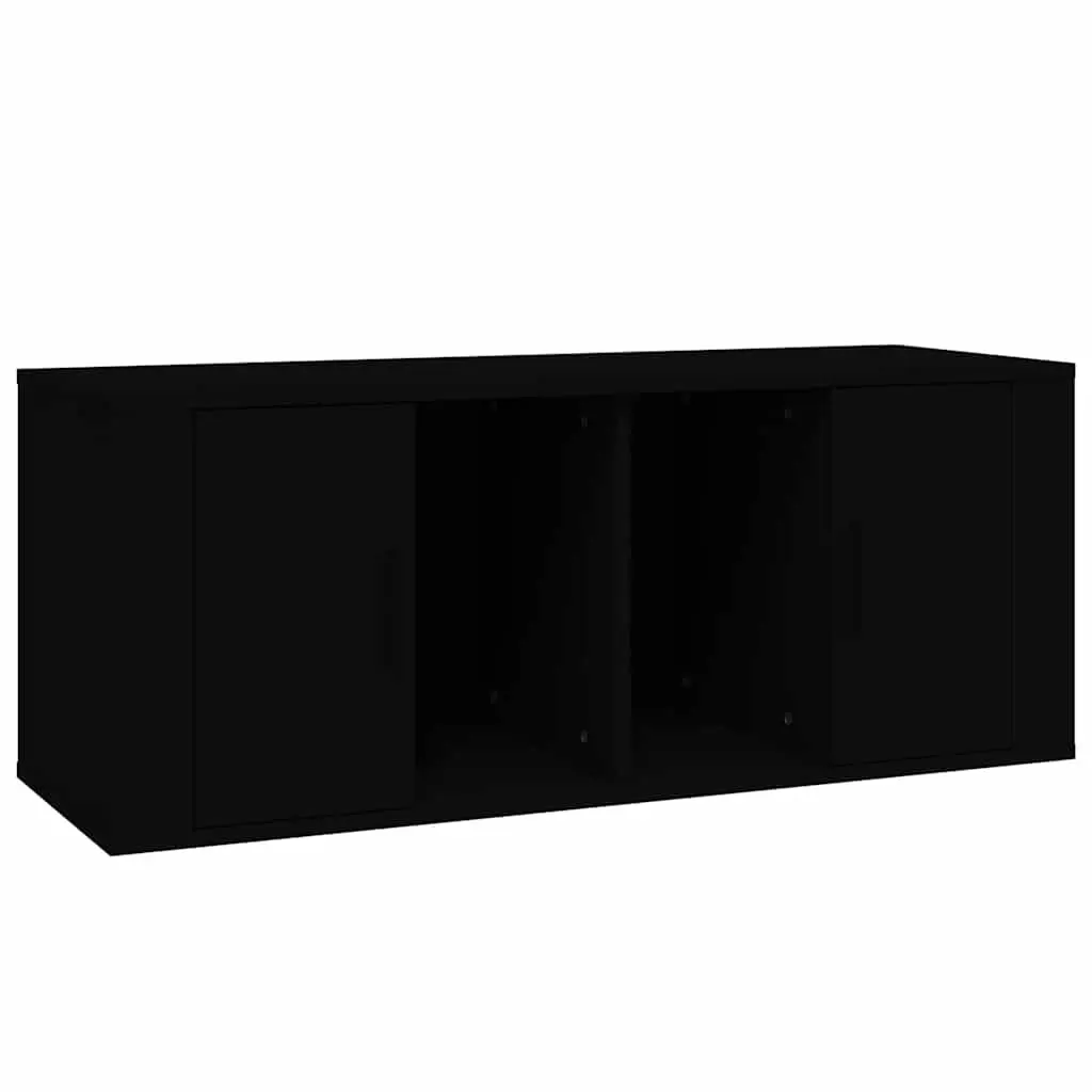 Black TV Cabinet Engineered Wood 100x35x40 cm with Hinged Door and Storage Compartments