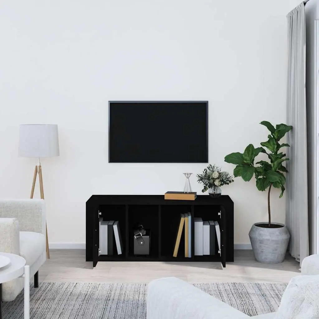Black TV Cabinet Engineered Wood 100x35x40 cm with Hinged Door and Storage Compartments