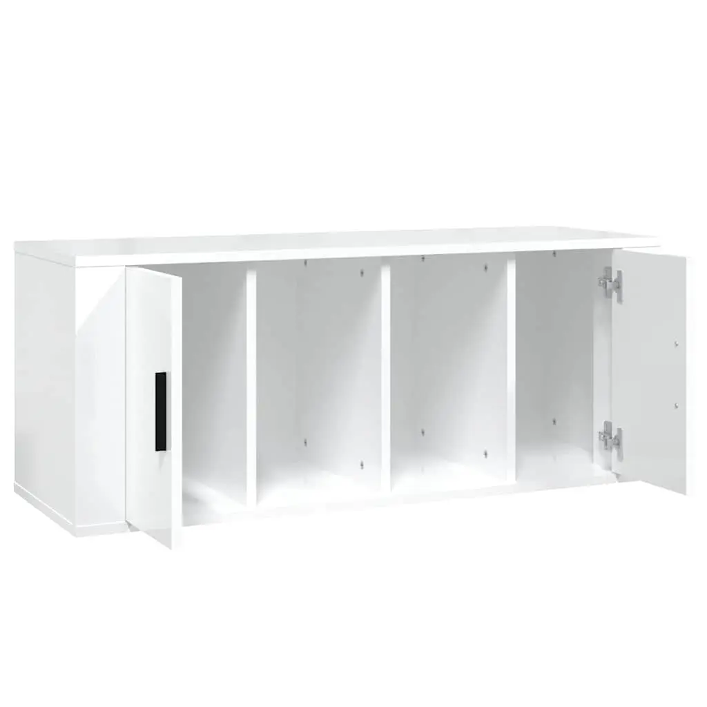 TV Cabinet White High Gloss 100cm 4 Compartments Engineered Wood