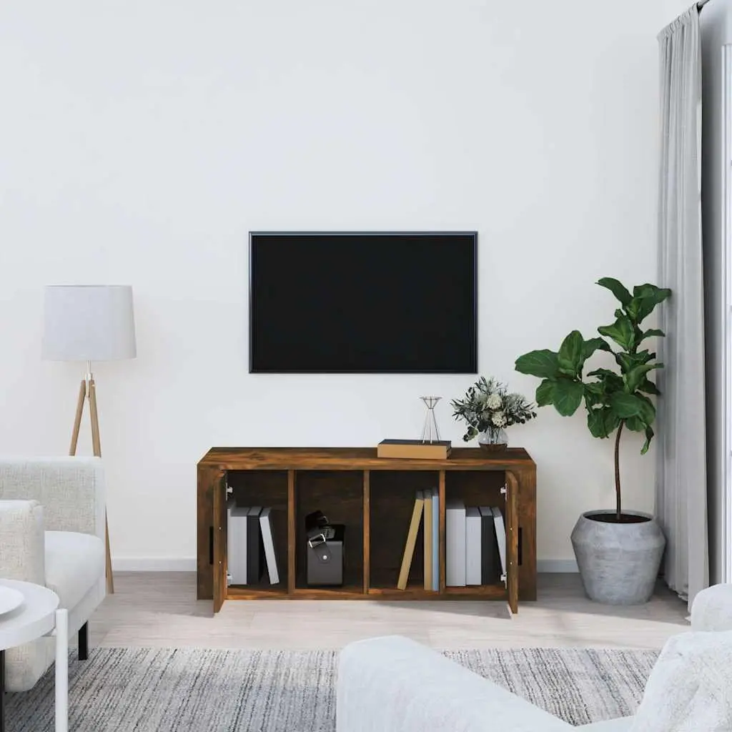 TV Cabinet Brown Engineered Wood Media Storage Unit with Compartments and Door
