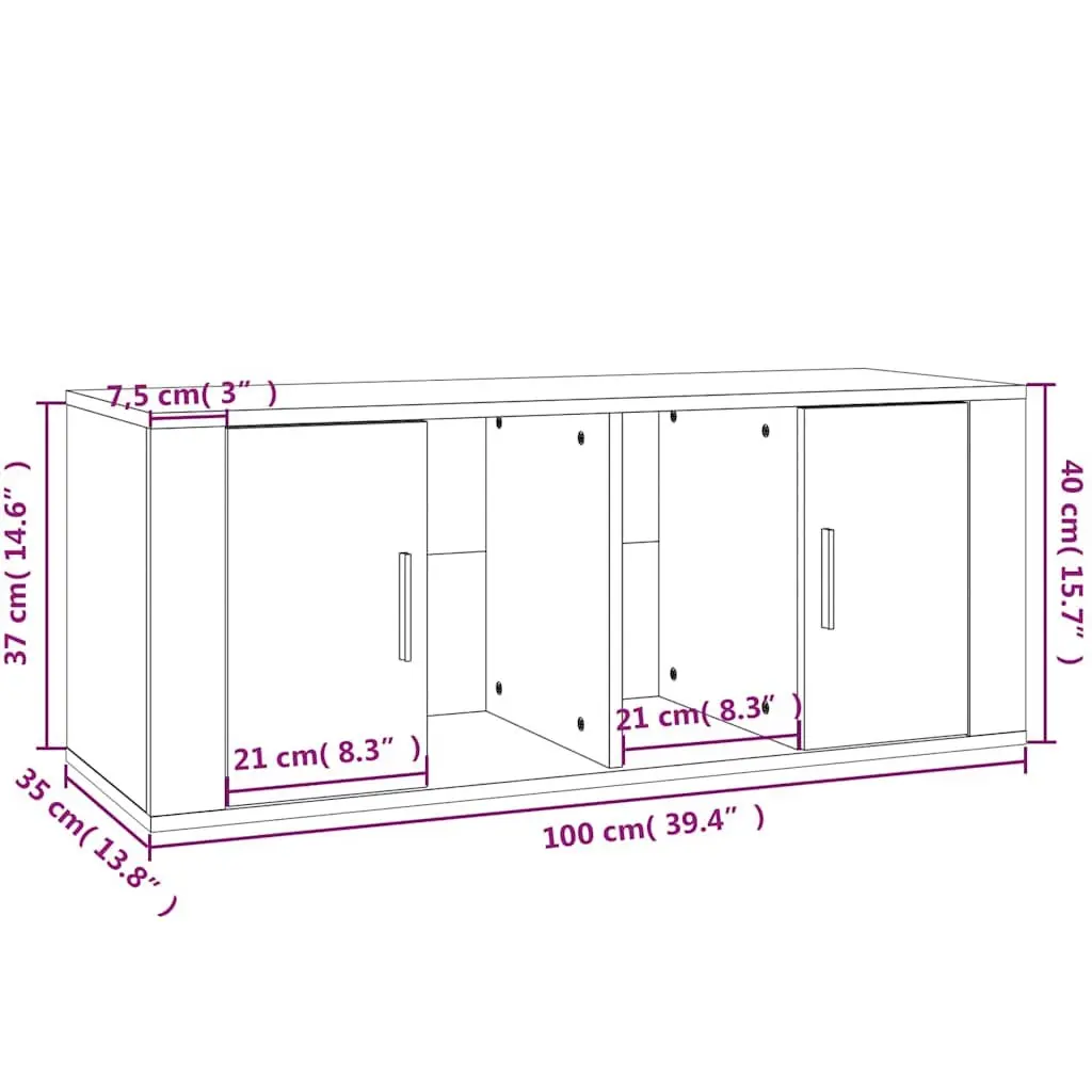 TV Cabinet Grey 100x35x40 cm Media Storage Unit Living Room Furniture