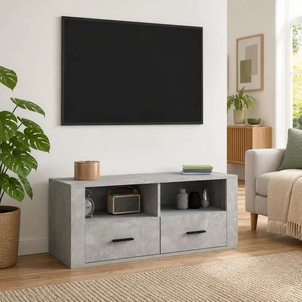 Concrete Grey TV Cabinet with Ample Storage