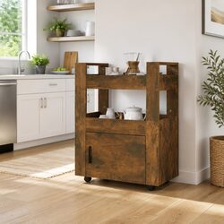 Kitchen Trolley with 2 Shelves Brown Engineered Wood Storage Cart Mobile