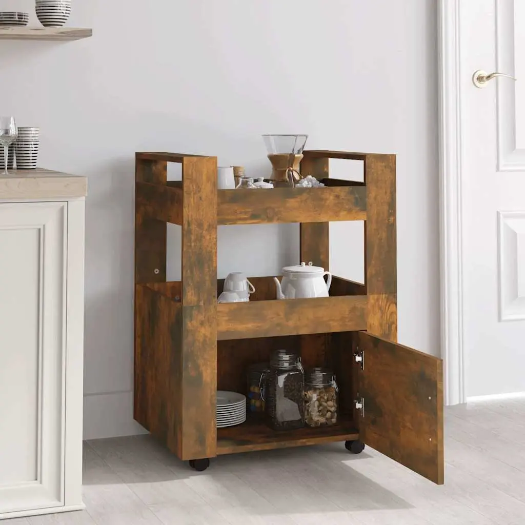Mobile Kitchen Storage Cart Brown Engineered Wood with 2 Shelves
