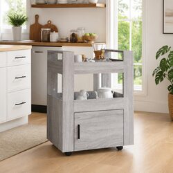 Kitchen Trolley Grey Sonoma 60x45x80 cm Storage Shelves Wheels Dining