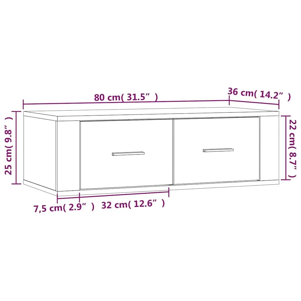 Hanging TV Cabinet Wall-Mounted Media Unit Grey Engineered Wood Storage Drawers