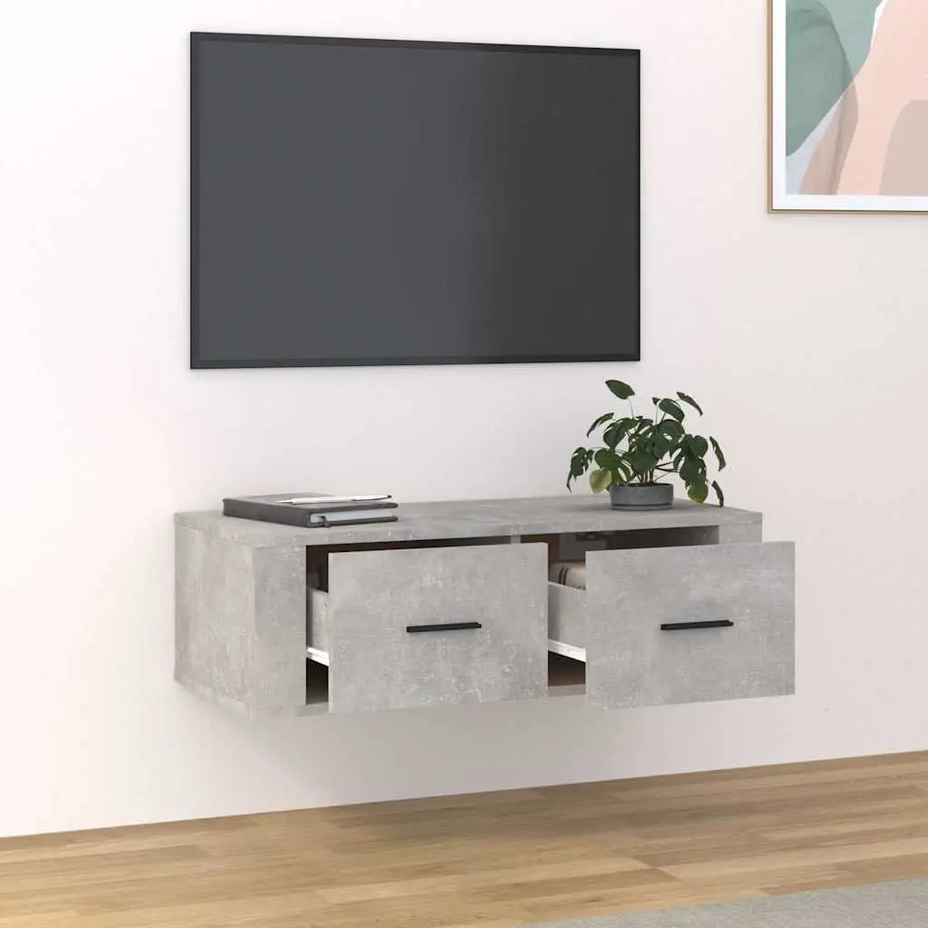 Hanging TV Cabinet Wall-Mounted Media Unit Grey Engineered Wood Storage Drawers
