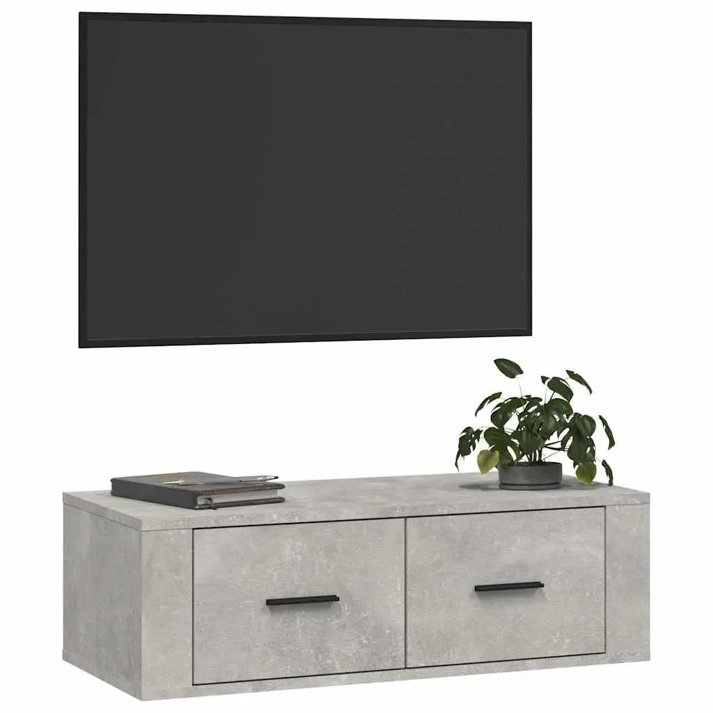 Hanging TV Cabinet Wall-Mounted Media Unit Grey Engineered Wood Storage Drawers