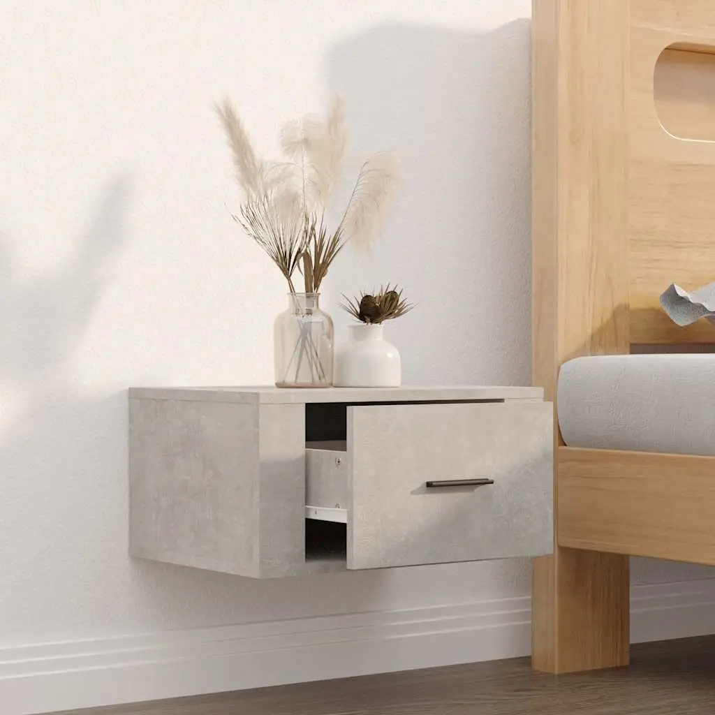 Wall-Mounted Bedside Cabinet Grey Floating Storage Unit Bedroom Organiser