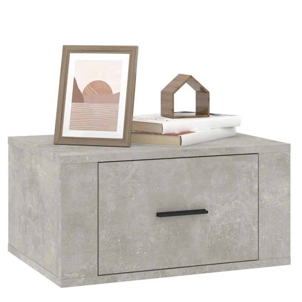 Wall-Mounted Bedside Cabinet Grey Floating Storage Unit Bedroom Organiser