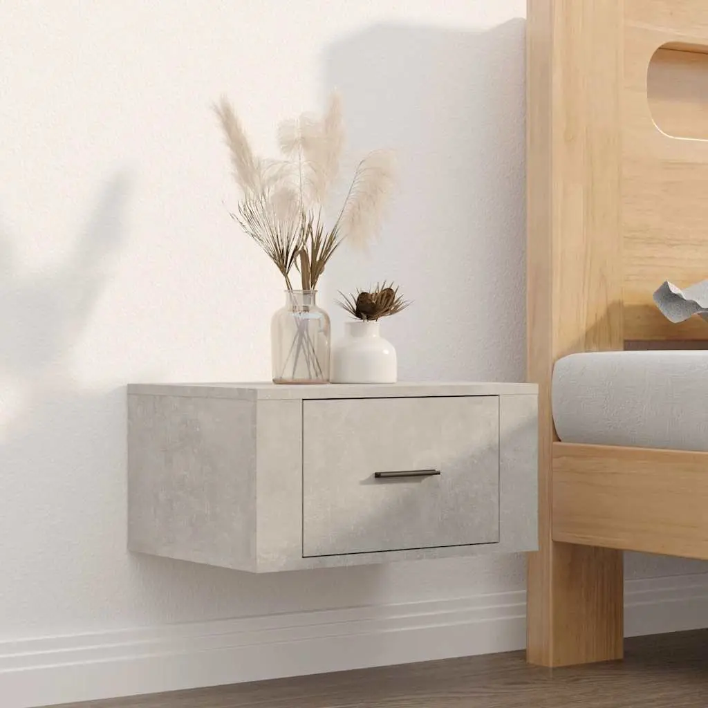 Floating Grey Bedside Cabinets Wall-Mounted Storage Units 50x36x25 cm Pair