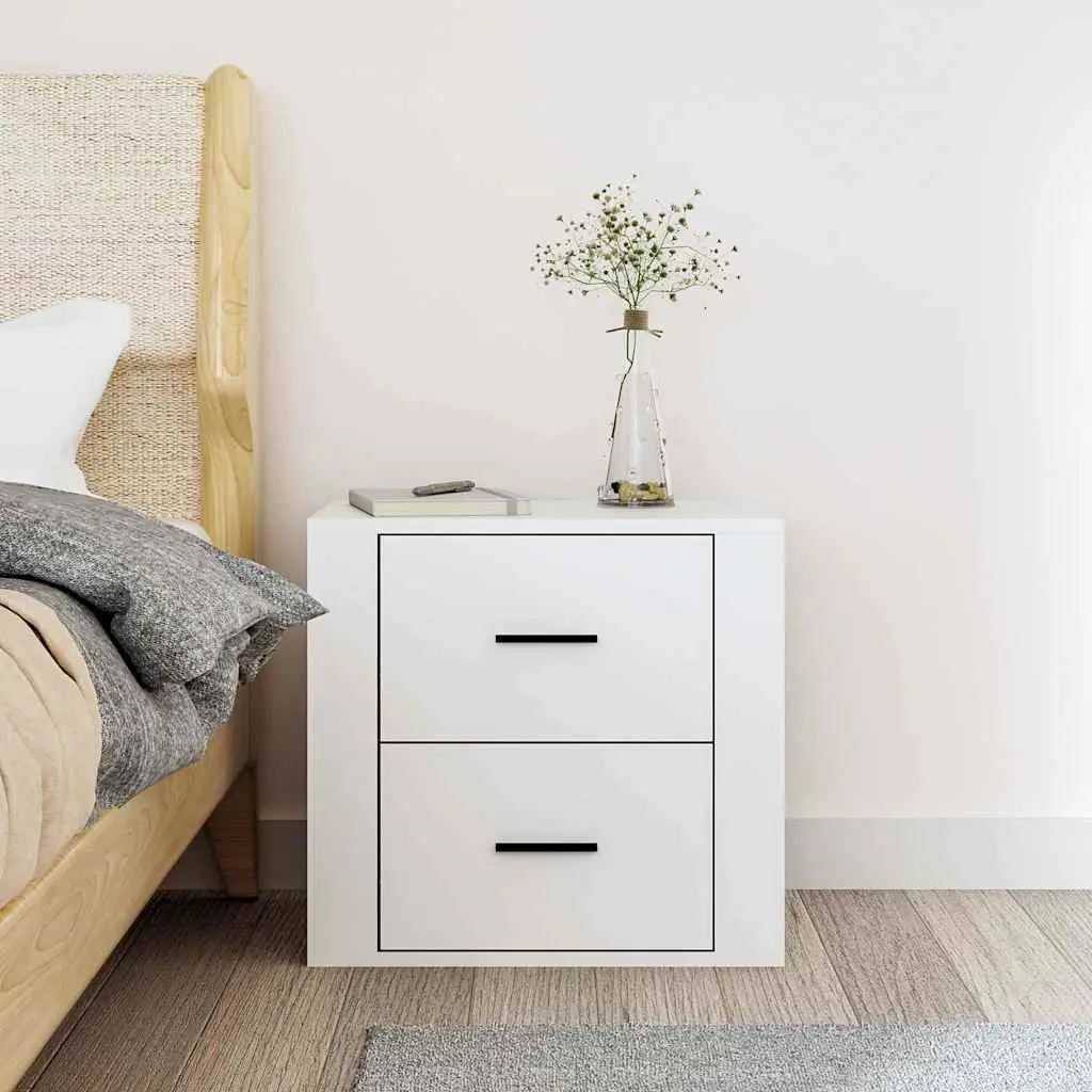 Wall-mounted Bedside Cabinet Storage Organiser White Floating Shelf 50x36x47cm