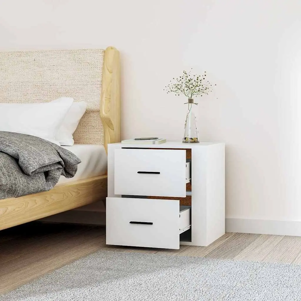 Wall-mounted Bedside Cabinet Storage Organiser White Floating Shelf 50x36x47cm