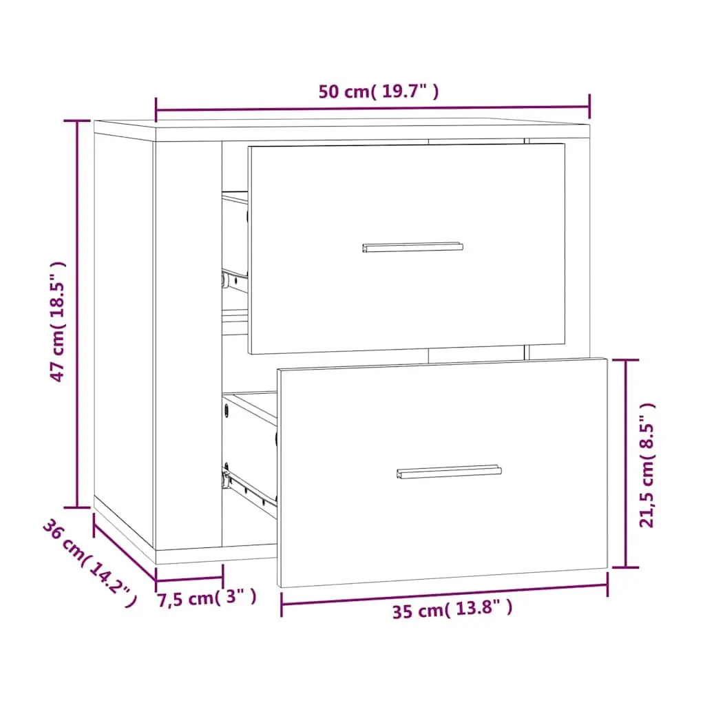 Wall-mounted Bedside Cabinet Black Storage Floating Bedroom Furniture 50x36x47cm