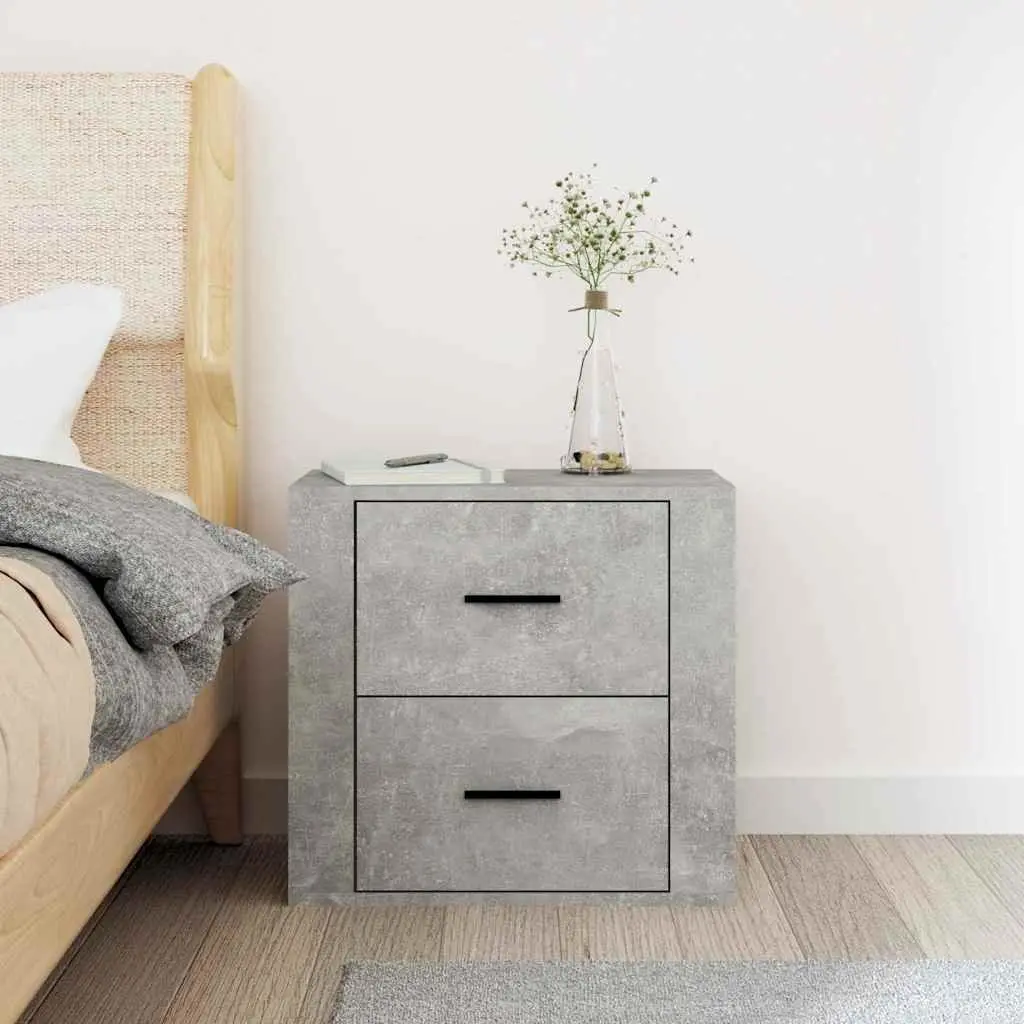 Wall-mounted Bedside Cabinet Grey Floating Storage Unit