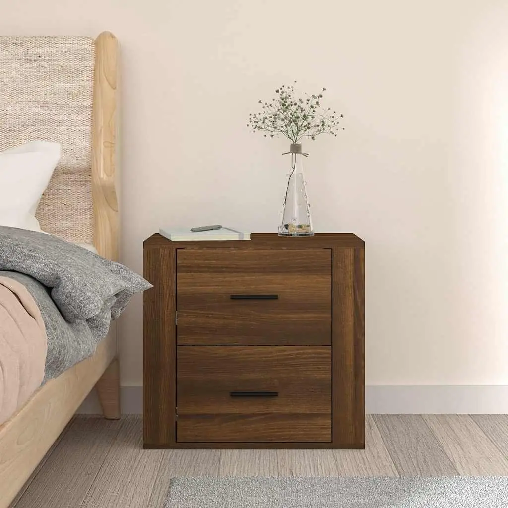 Floating Nightstand Brown Oak Wall-mounted Bedroom Cabinet Storage 50x36x47 cm