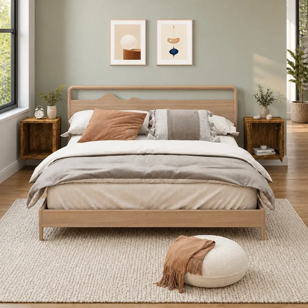 Wall-mounted Bedside Cabinets Brown 2 Piece Floating Bedroom Storage Units