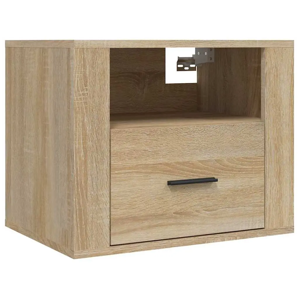 Wall-Mounted Bedside Cabinets Sonoma Oak 2 Piece Floating Storage Bedroom