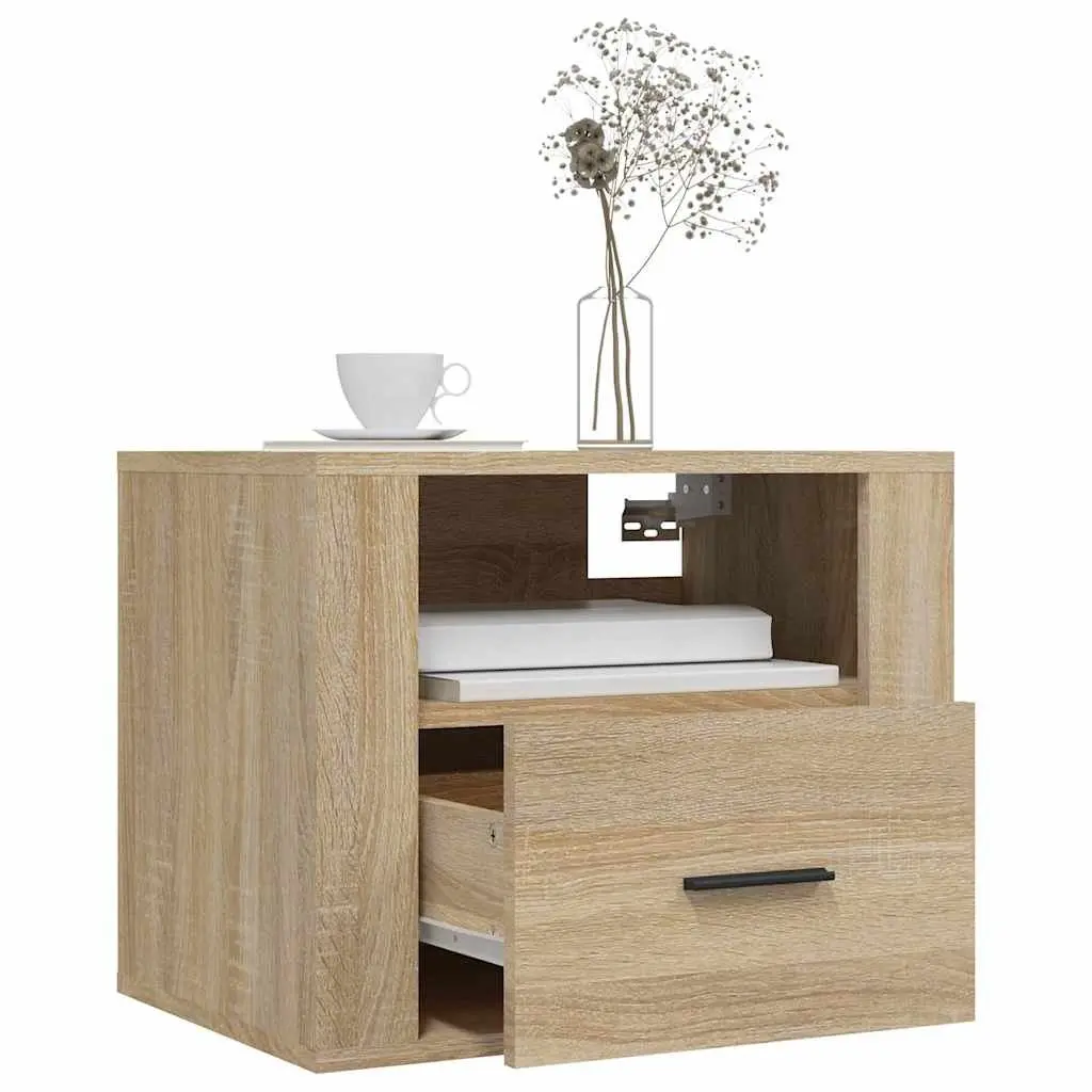 Wall-Mounted Bedside Cabinets Sonoma Oak 2 Piece Floating Storage Bedroom