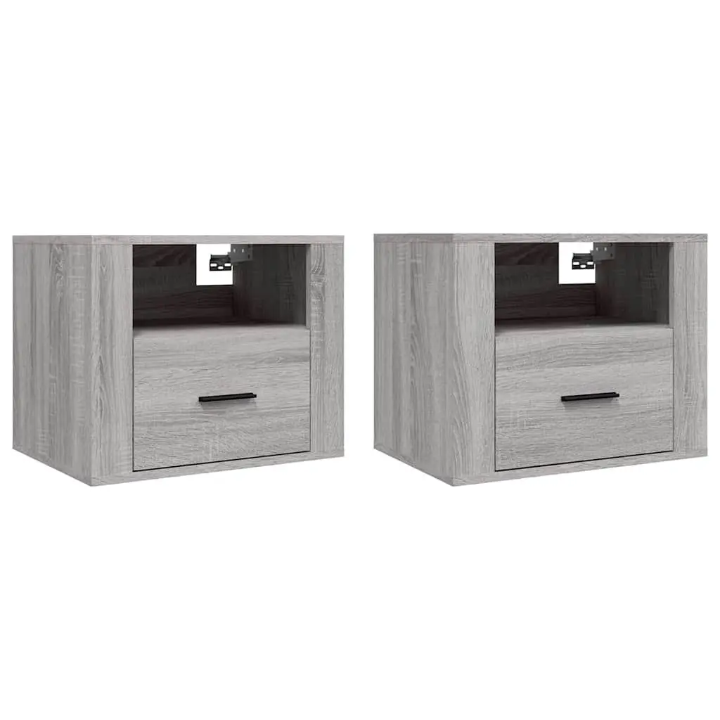 Wall-mounted Bedside Cabinets Grey 50 x 36 x 40 cm Floating Storage Organiser 2 Piece