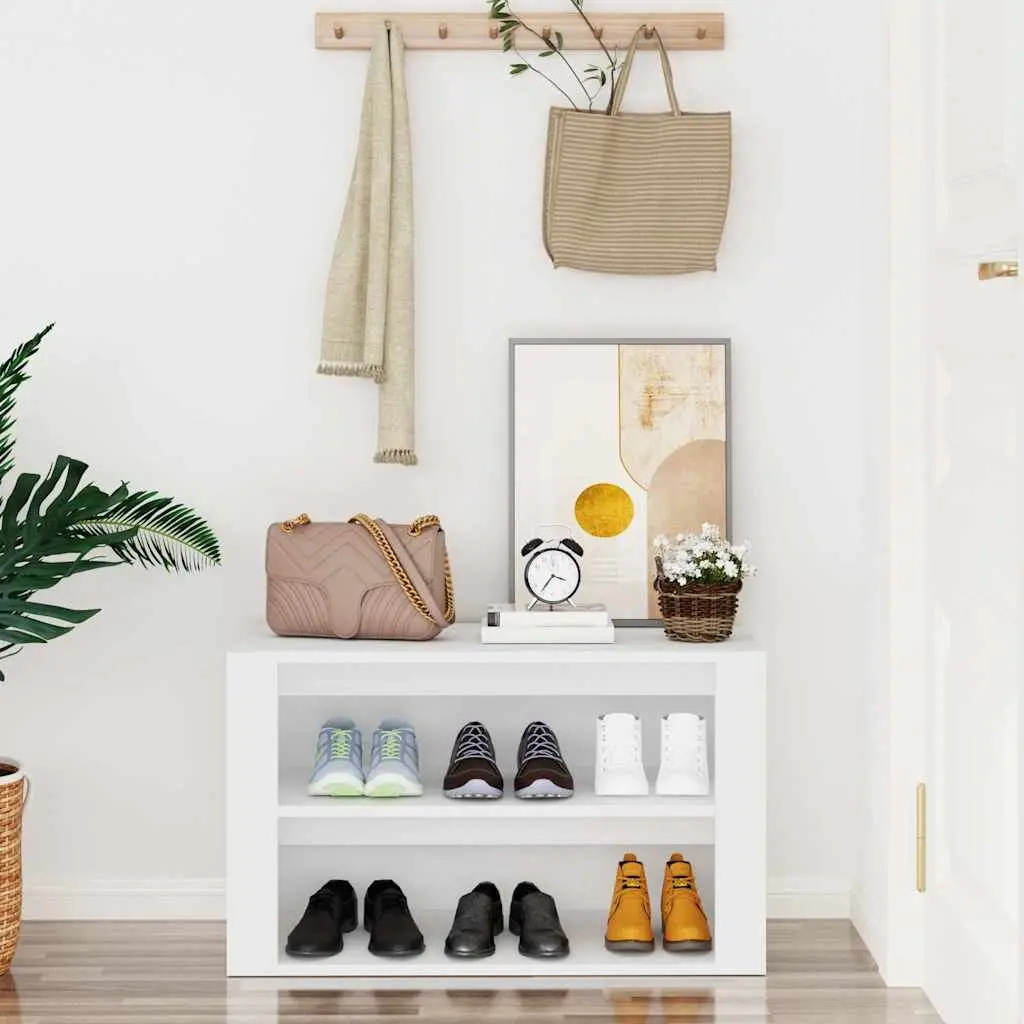 Shoe Rack White 75x35x45cm Engineered Wood 2 Compartments