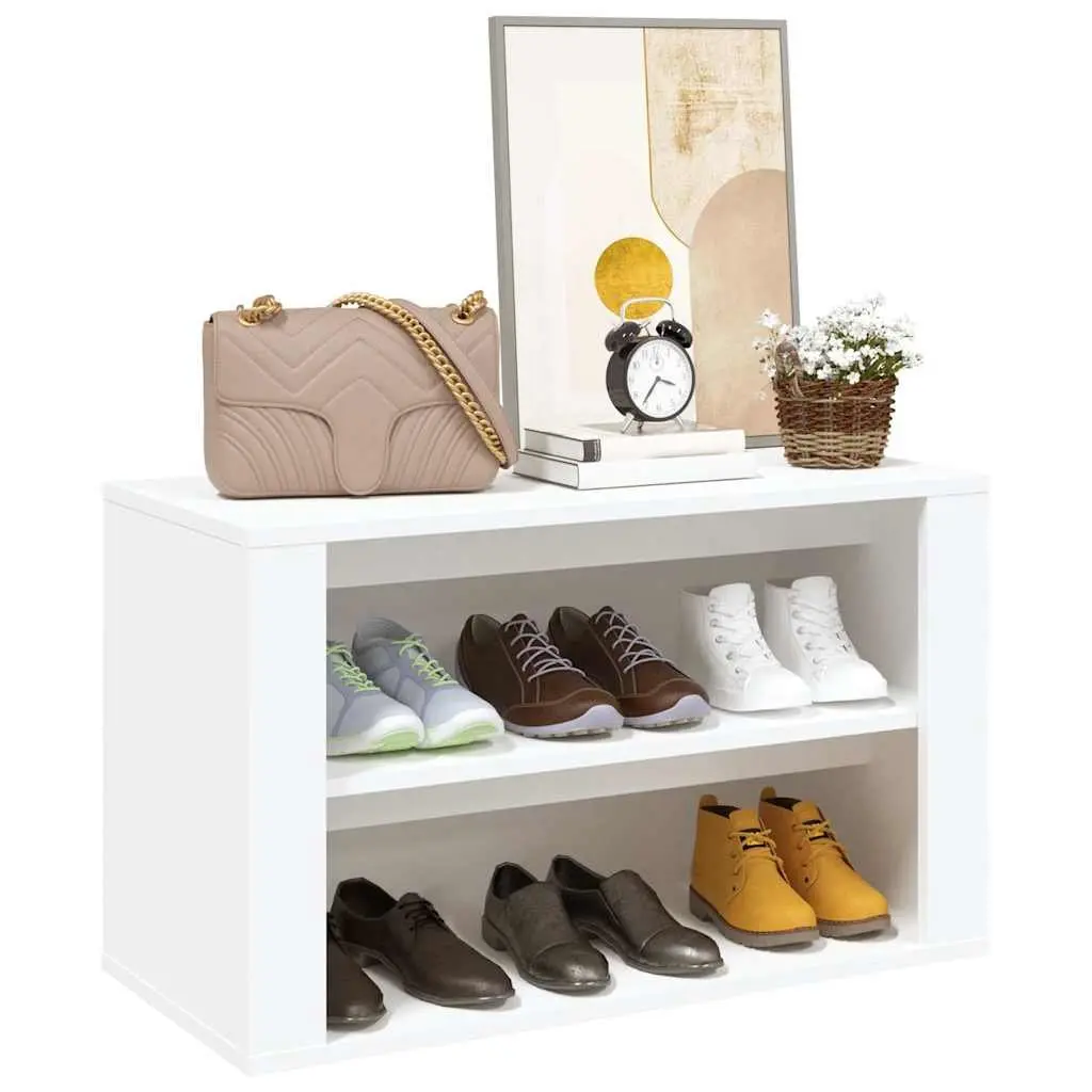 Shoe Rack White 75x35x45cm Engineered Wood 2 Compartments