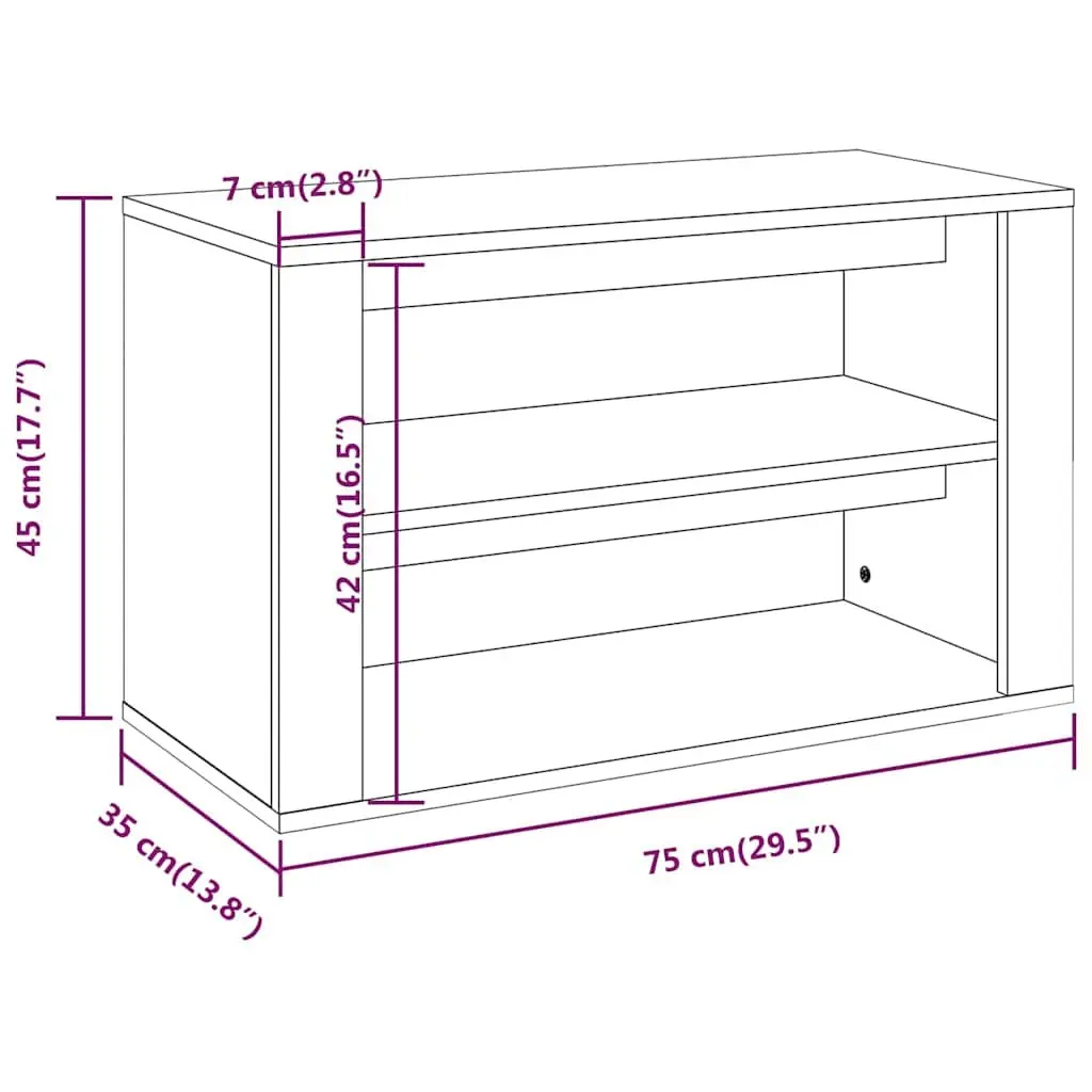 Shoe Rack White 75x35x45cm Engineered Wood 2 Compartments
