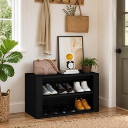 Black Engineered Wood Shoe Rack