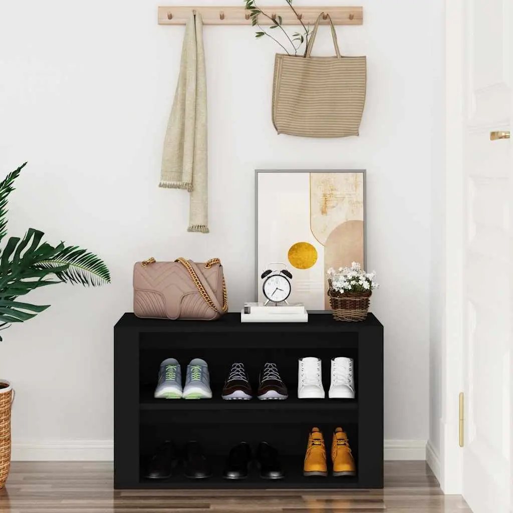 Shoe Rack Black Engineered Wood 2 Compartment Storage Cabinet Organiser