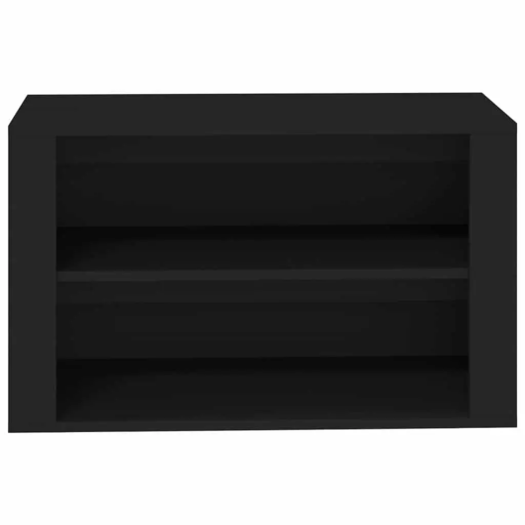 Shoe Rack Black Engineered Wood 2 Compartment Storage Cabinet Organiser