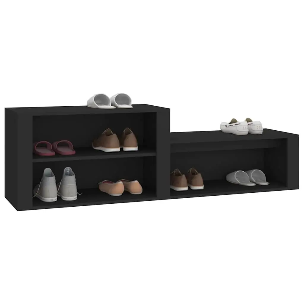 Shoe Organiser Black Engineered Wood Multiple Storage Compartments Stable Top Surface