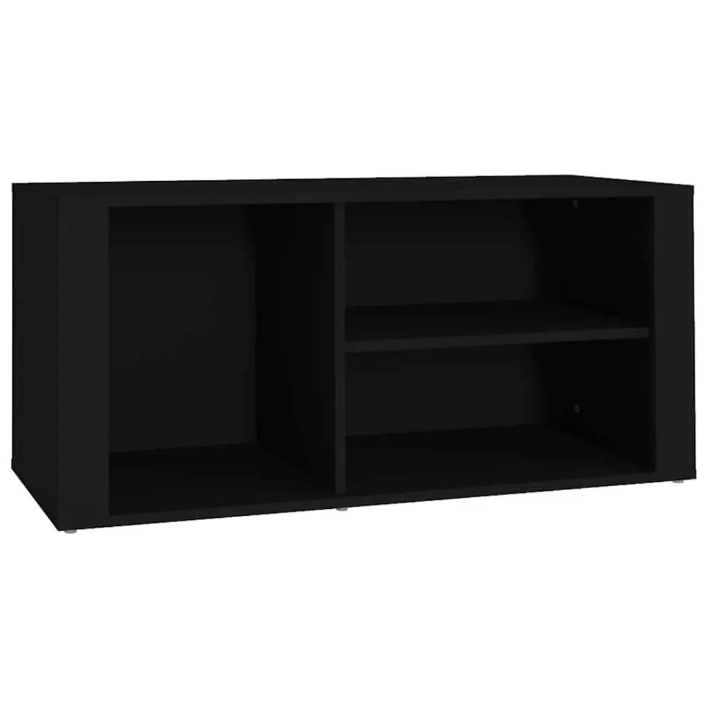 Shoe Cabinet Black Engineered Wood Multiple Compartments Sturdy Top Surface