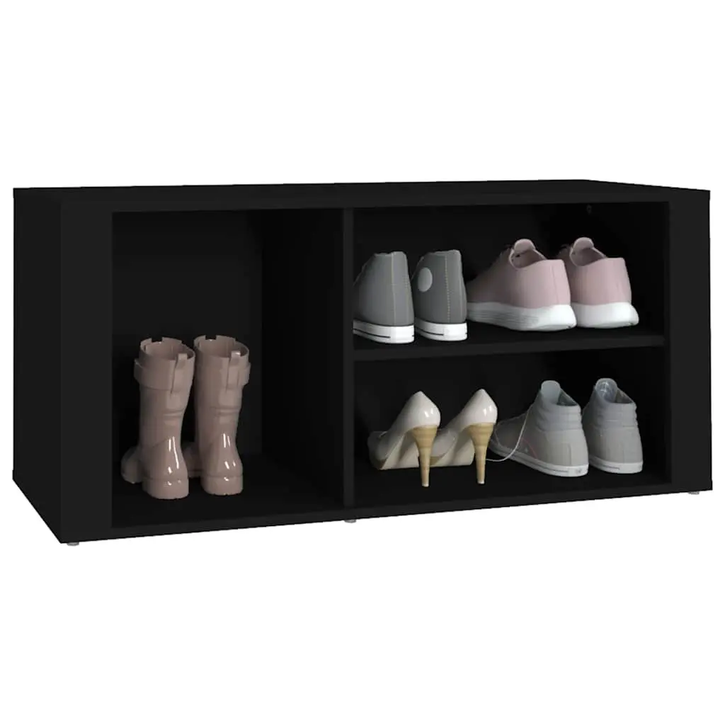 Shoe Cabinet Black Engineered Wood Multiple Compartments Sturdy Top Surface