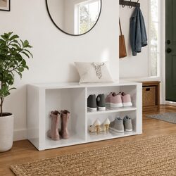 Compact White High Gloss Shoe Cabinet with Storage