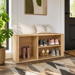 Concise Design: Beige Shoe Cabinet with Ample Storage
