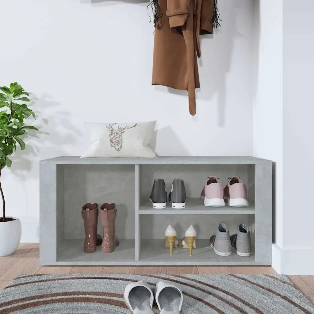 Shoe Cabinet Grey Engineered Wood Storage Organiser Multiple Compartments Stable Top Surface