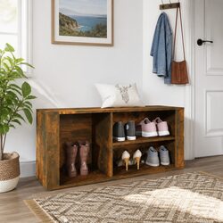 Shoe Cabinet Storage Organiser Brown Engineered Wood Hall Entryway Rack Bench