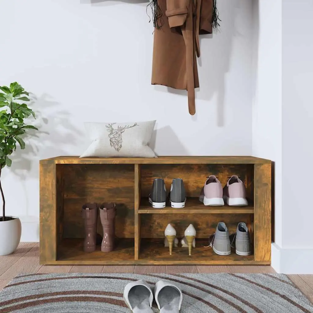 Shoe Cabinet Brown Engineered Wood Multiple Compartments Sturdy Top Surface