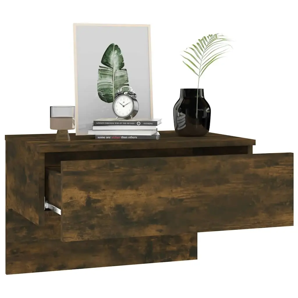 Wall-mounted Bedside Cabinet Smoked Oak Floating Storage Shelf Bedroom