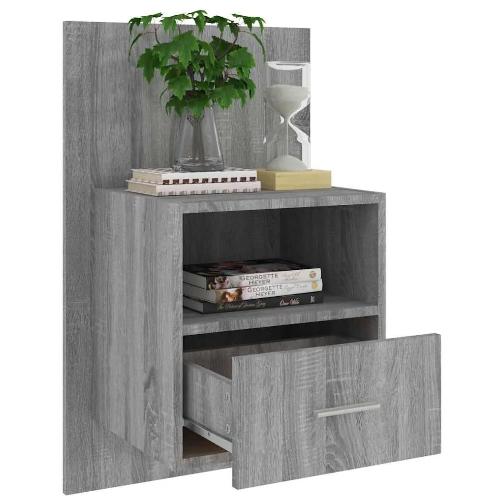 Grey Wall-Mounted Bedside Cabinet Floating Storage Unit Engineered Wood