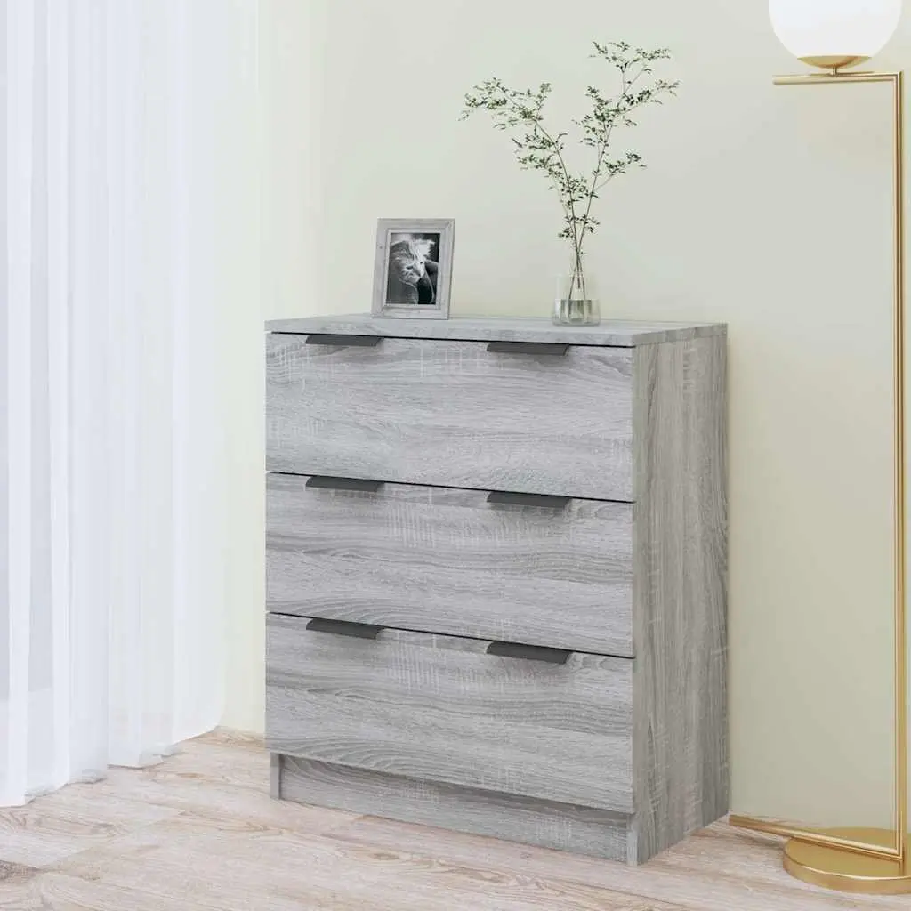 Storage Cabinet Engineered Wood Grey 3 Drawers 60x30x70cm Sideboard