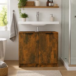Bathroom Storage Cabinet Smoked Oak Brown Engineered Wood 64.5x33.5x59cm
