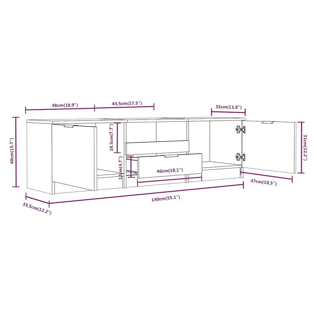 TV Cabinet Brown Engineered Wood 140 x 35 x 40 cm Storage Compartments Drawer Organiser