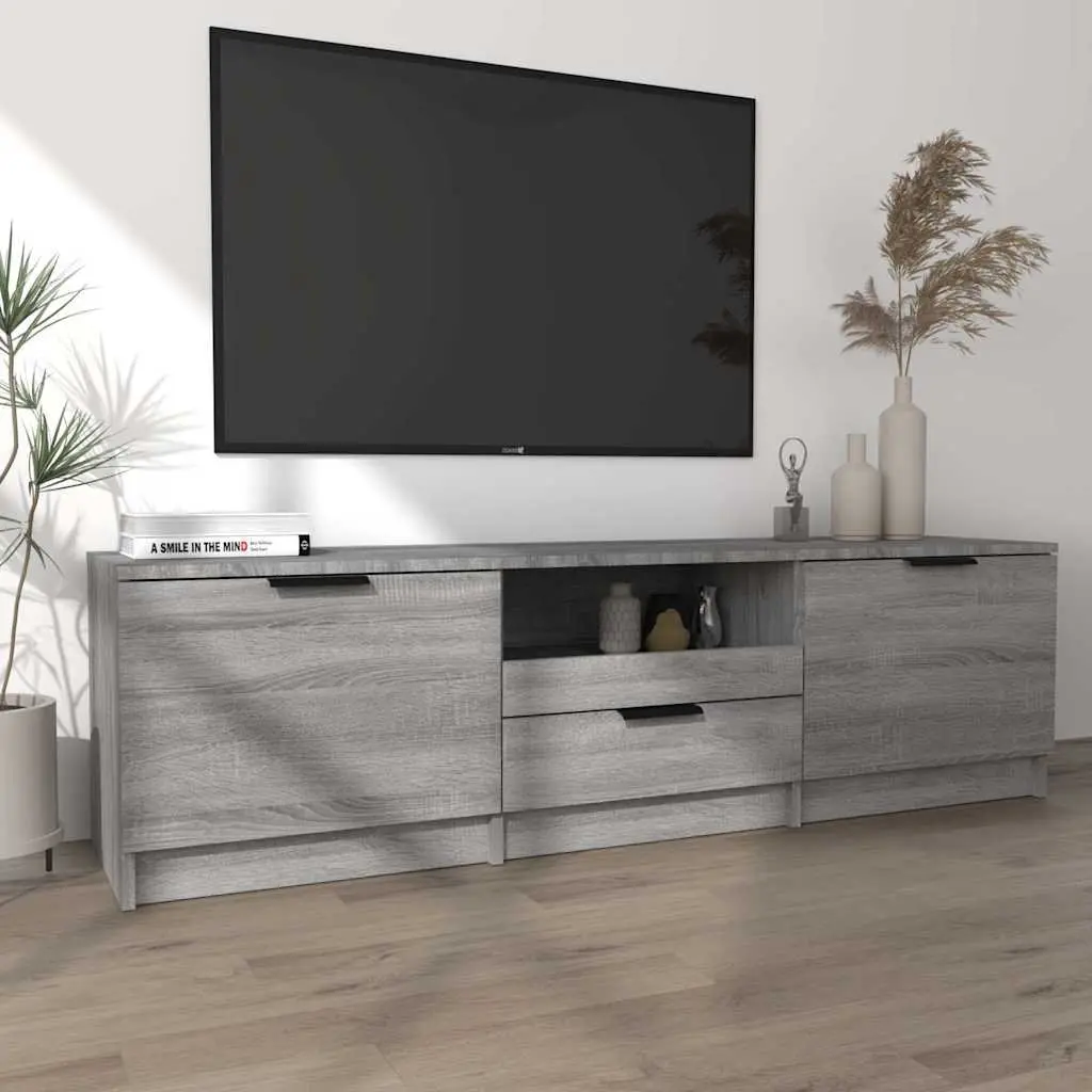 TV Stand Grey Sonoma Engineered Wood 140x35x40cm Storage Unit with Drawer and Compartments
